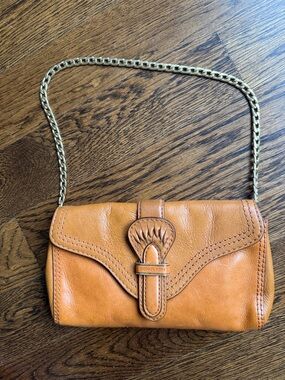 Vintage Michael Kors Camel Leather Clutch Purse with Gold Chain Strap